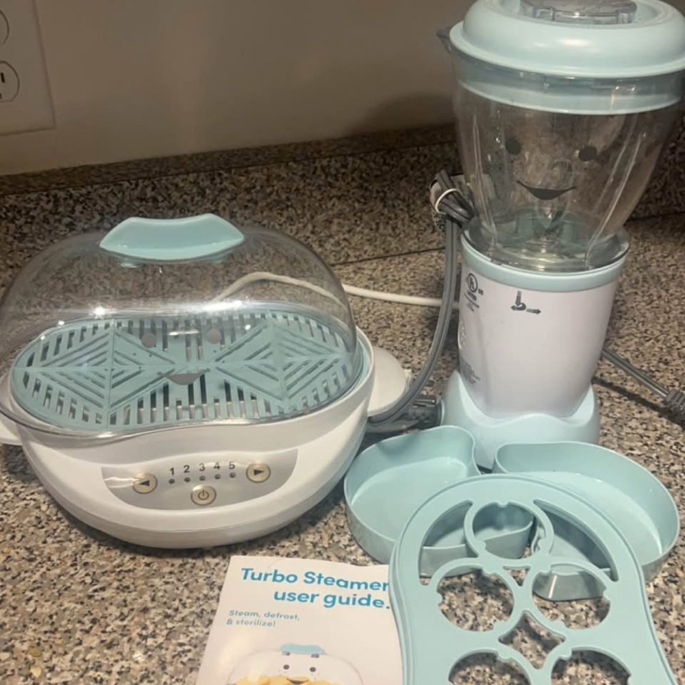 Baby Food Maker and Steamer Set in Blue and White